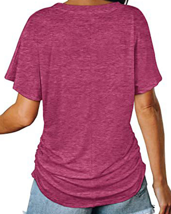 T-Shirt Plisseret Ensfarvet V-Udskæring