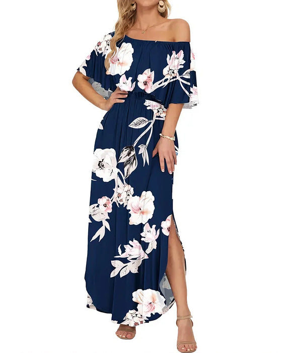 Kjole Elegant Blækvask Blomstret Maxi