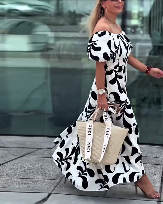 Kjole Elegant Off-Shoulder Printet
