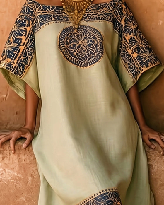 Kjole Etnisk Tryk Off-Shoulder Lang