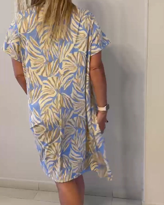 Kjole Kort Ærme Abstrakt Tryk Løs