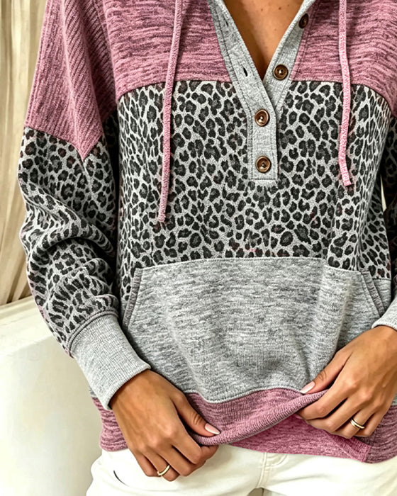 Hoodie Leopard Farveblok Snorrestrop