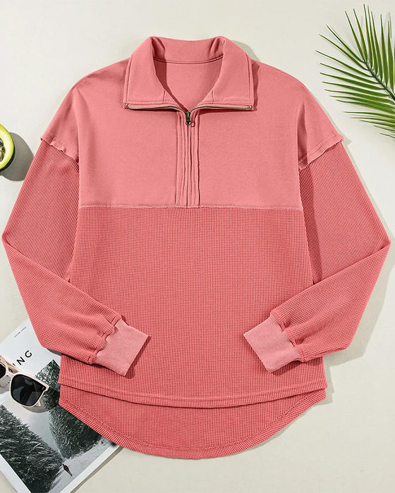 Sweatshirt Halv Lynlås Vaffel Patchwork