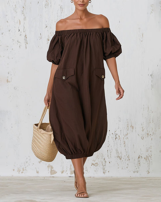 Kjole Off-Shoulder Bobble Ærme Lomme