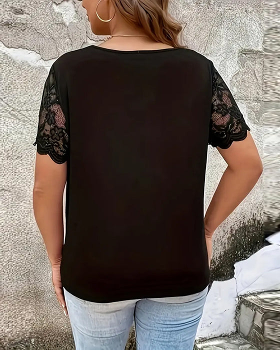 Bluse Kortærmede Blonderpanel