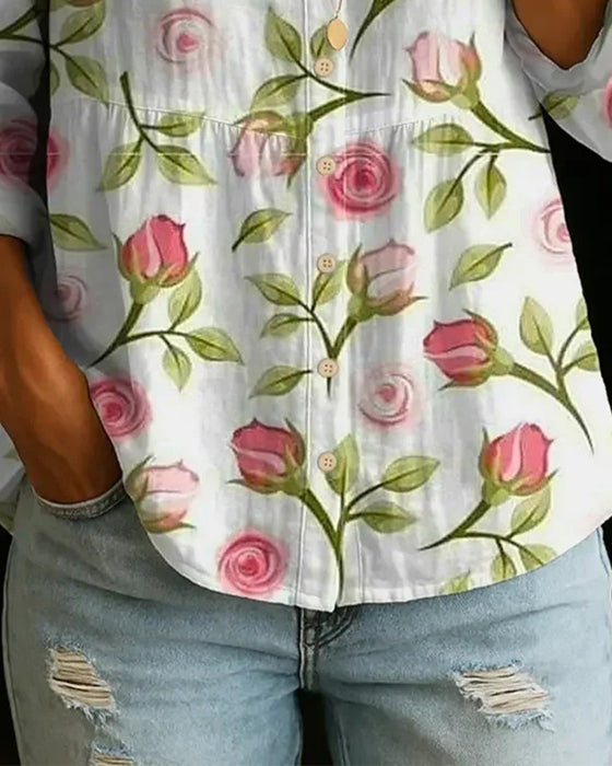 Bluse Blomsterprint Løs