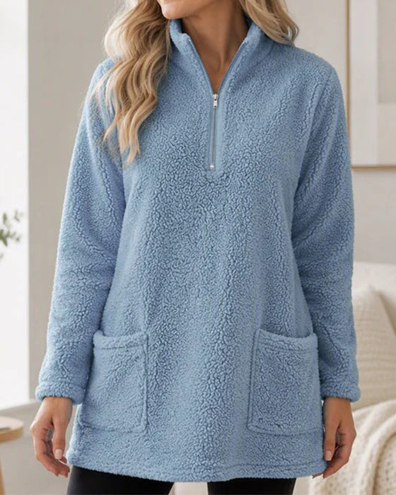 Sweatshirt Ensfarvet Stående Krave
