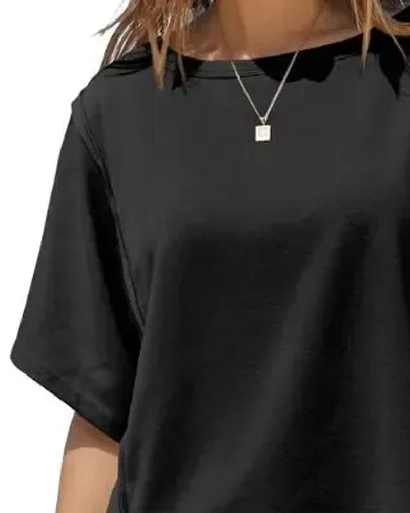 T-Shirts Kort Drop Skulder Løs