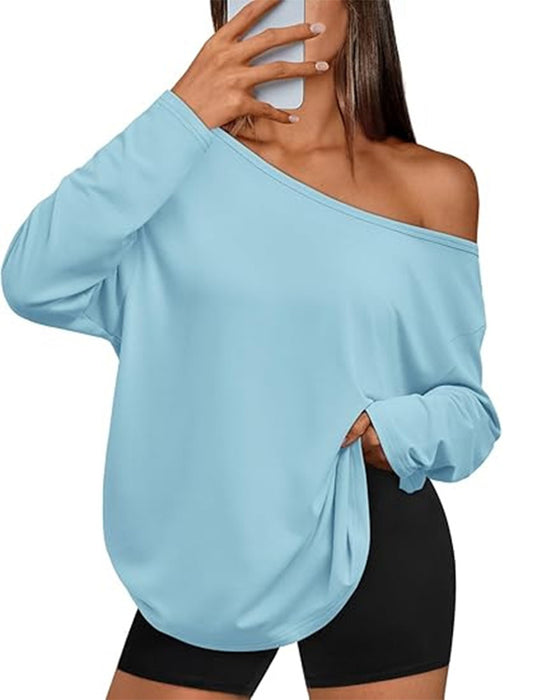 T-Shirt En-Skulder Solid Lang Ærme