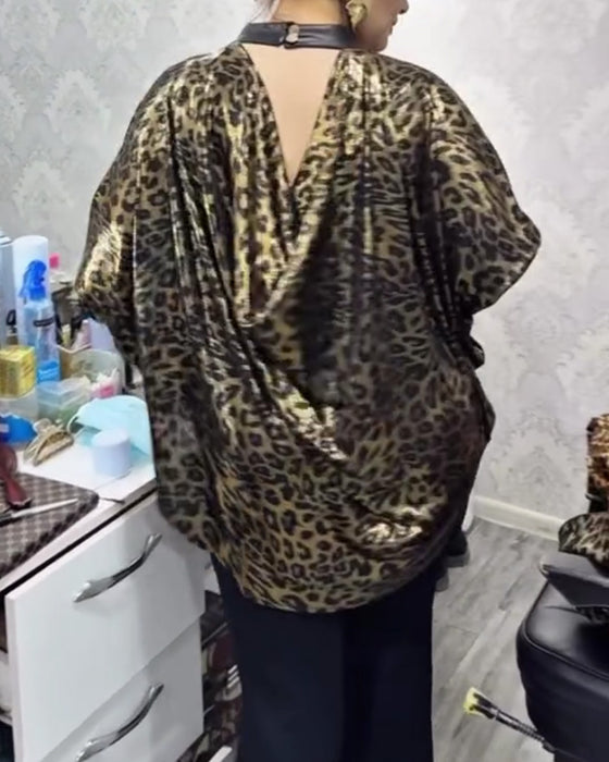 Bluse Stilfuld Løstsiddende Leopardtryk Crewneck