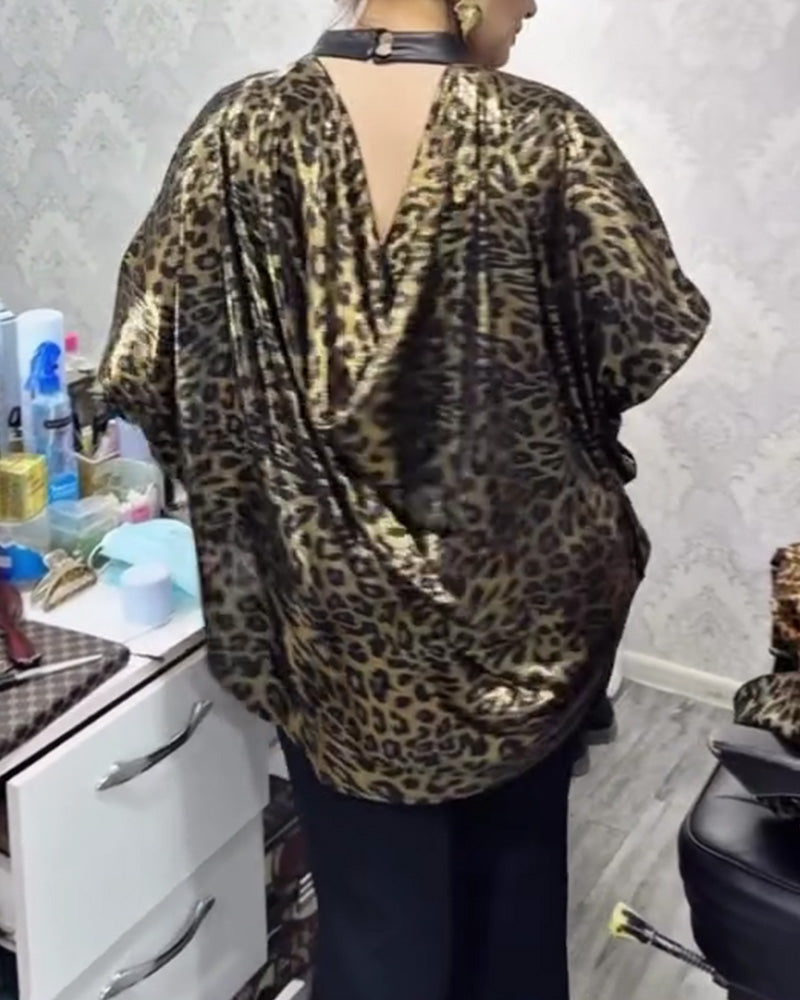 Bluse Stilfuld Løstsiddende Leopardtryk Crewneck