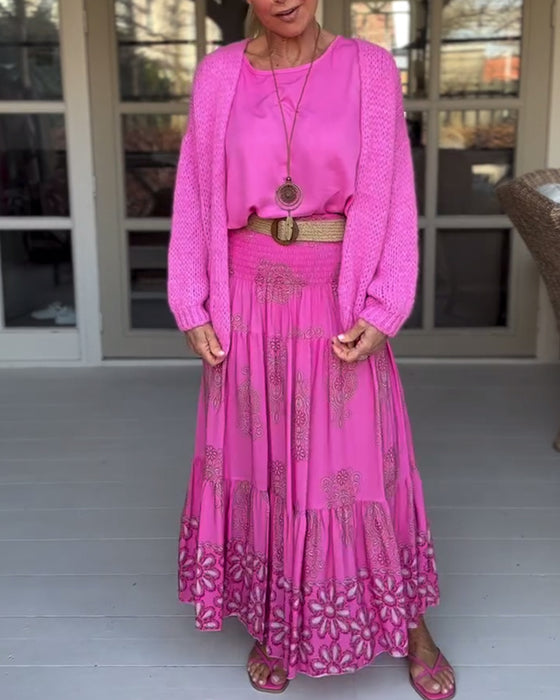 Lyserød langærmet strikcardigan