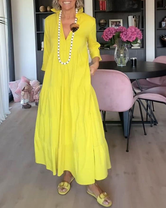 Lang gul kjole med lommer