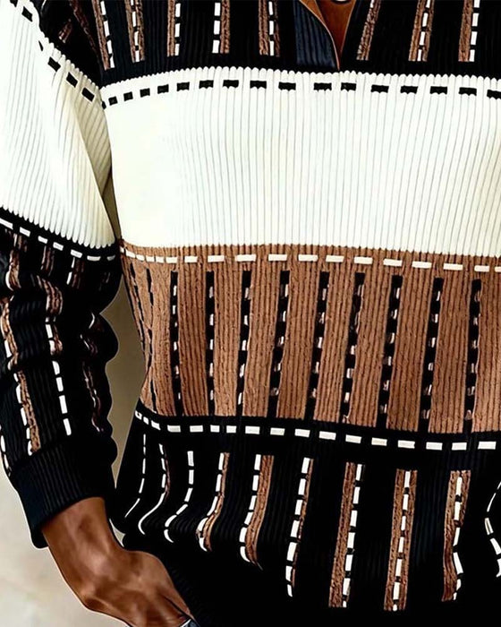 Sweatshirt Knap Farveblok Stribet Pitted