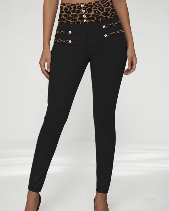 Bukser Høj Talje Leopard Print Stram Skinny