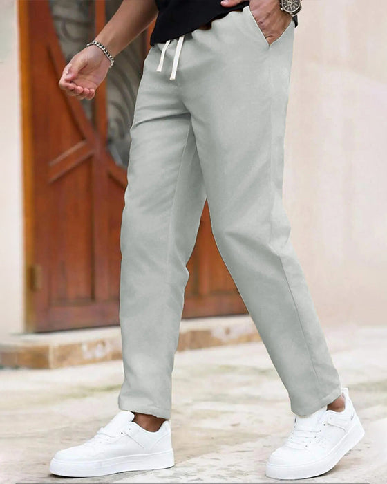 Herre Bukser Ensfarvet Snøre Slim Fit Croppet