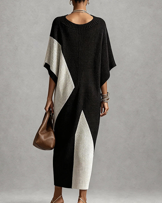 Sweater Kjole Farveblok V-Hals