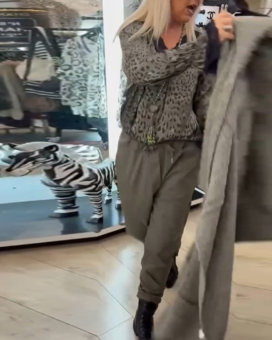 Ensfarvede fritidsbukser med snoretræk