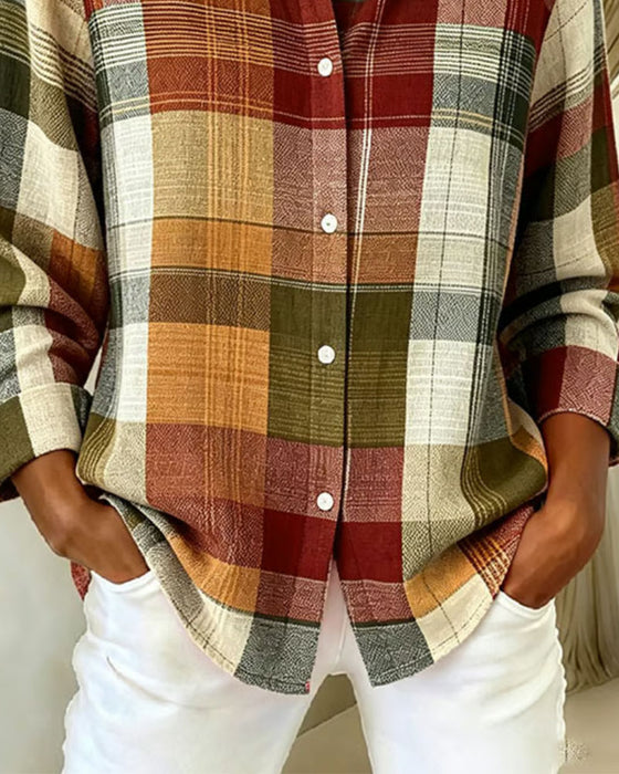 Overhemd Ruit Contrastkleur Split Loose Fit