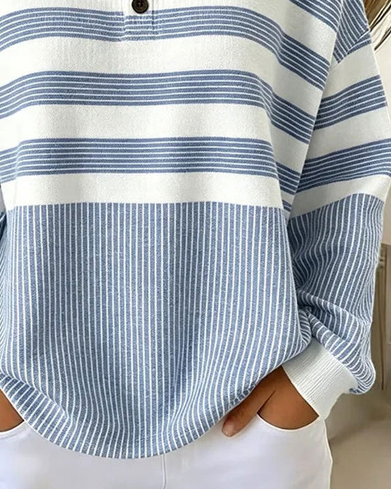 Sweatshirt Stribe Henley Hals Langærmet