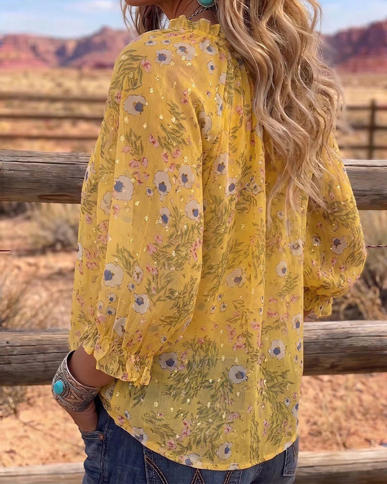 Bluse Casual Blomstret Bindebånd