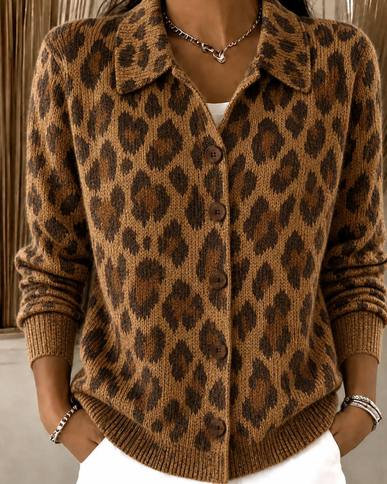 Cardigan Stilfuld Leopard Revers