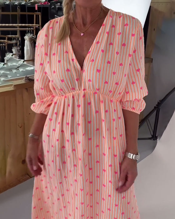 Kjole Elegant V-Udskæring Hjertemønster