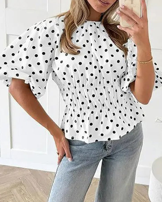 Bluse Prikket Off-Shoulder Taljeret Boble Ærme