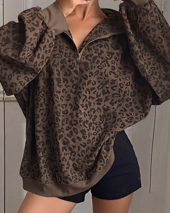 Sweatshirt Leopardmønster Langærmet