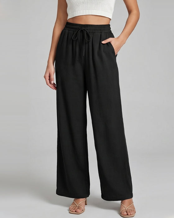 Bukser Elastisk Talje Bred Ben Bind Casual