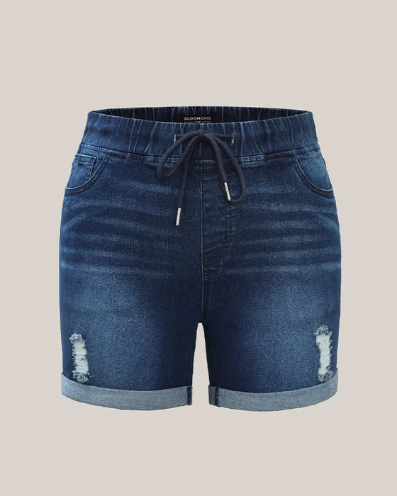 Shorts Elastisk Talje Revne Jeans