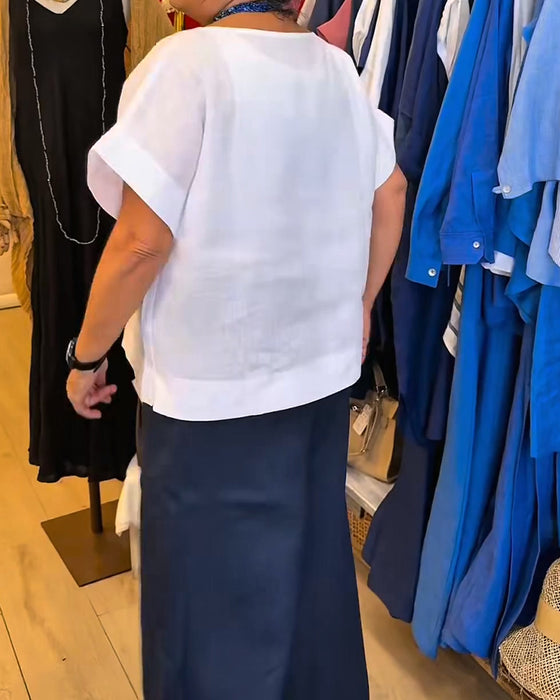 Bluse Rundhalset Ensfarvet Lige Casual