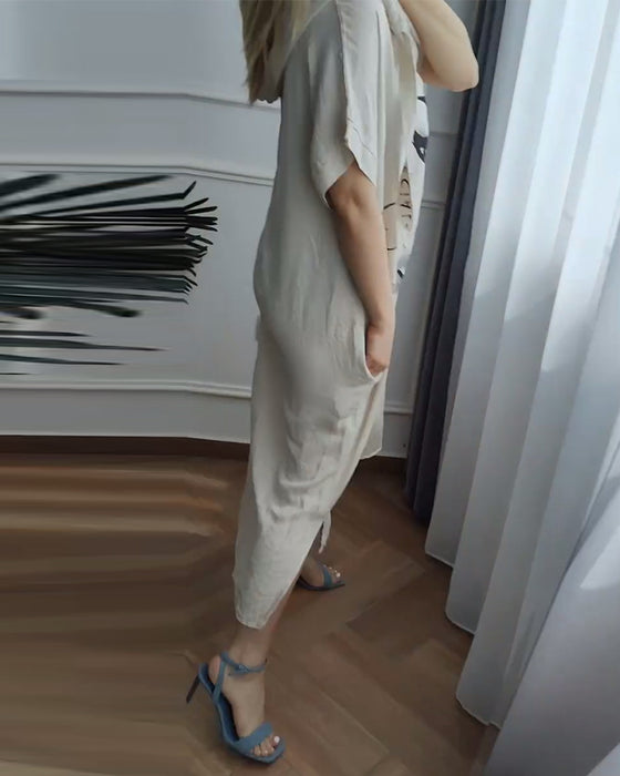 Kjole med Hætte Mønstret Løs Pasform