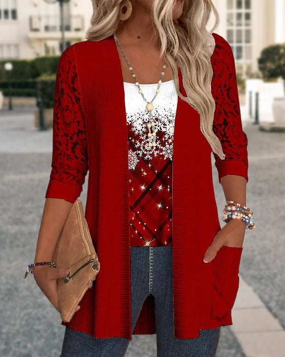 Strikket Top Med Print I Falsk Todelt Design