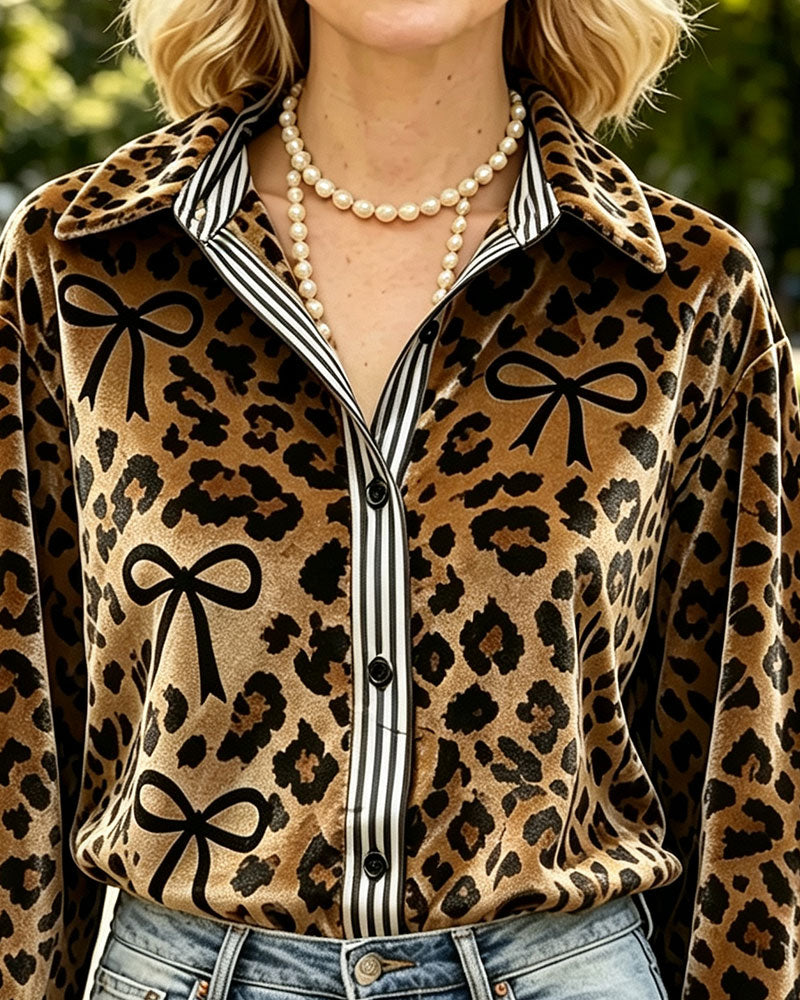 Bluse Leopard Tryk Sløjfe