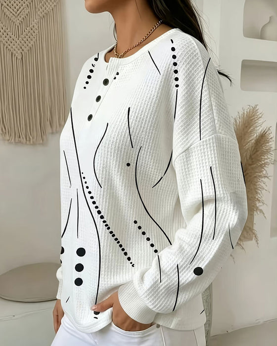 Top Abstrakt Tryk Vaffel Henley