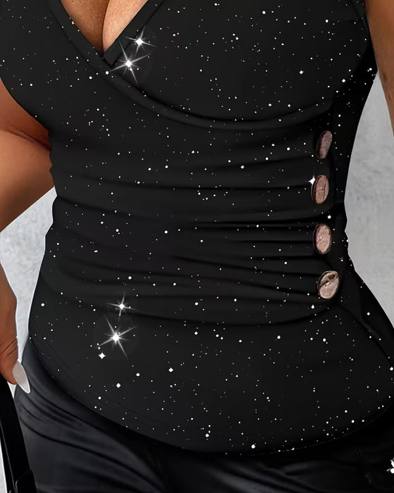 T-Shirt Sexet V-Hals Metallisk Knap