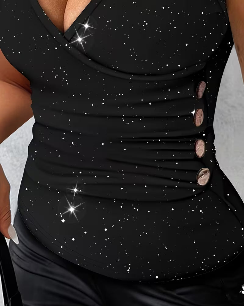 T-Shirt Sexet V-Hals Metallisk Knap