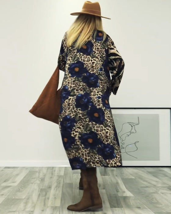 Stilfuld kjole med leopard- og zebraprint