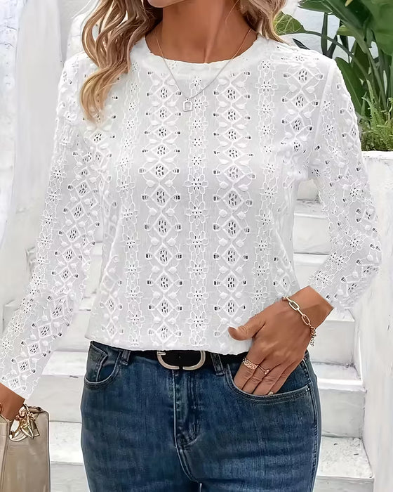 Top Udhulet Rund Hals Modne