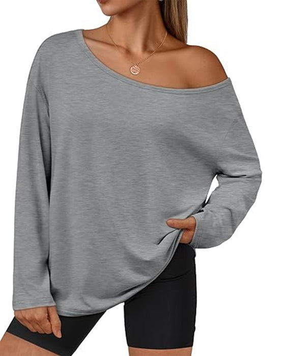T-Shirt En-Skulder Solid Lang Ærme