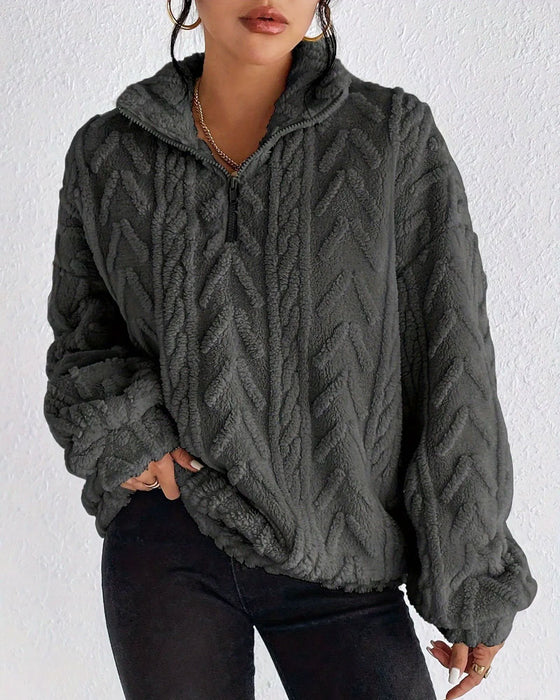 Sweatshirt Dobbelt Sidet Fleece Halv Lynlås