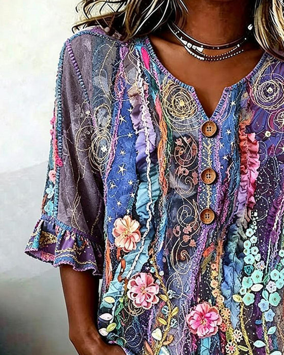 Bluse Retro Etnisk Stil
