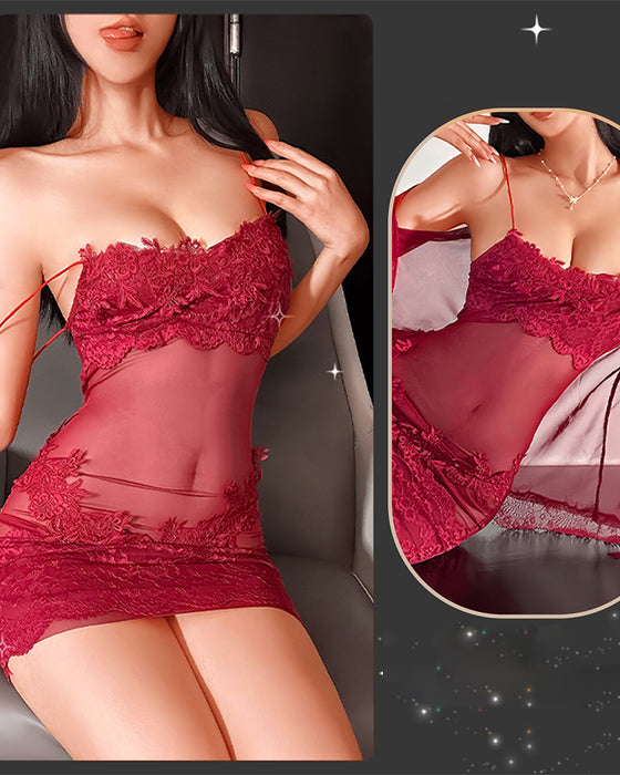 Natkjole-Sæt Ensfarvet Rynket