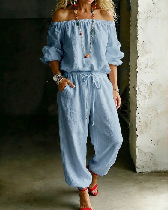 Jumpsuit Off-Shoulder Bind I Taljen Indsnævret Talje