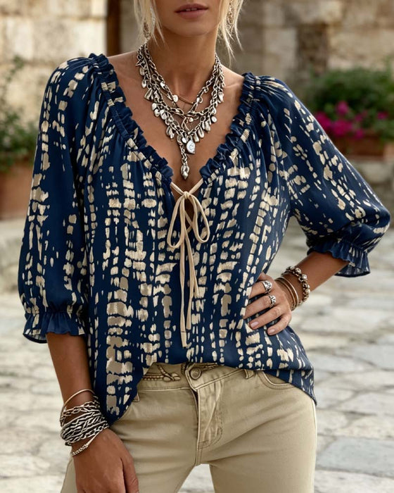 Bluse Bohemian Ruffle Bindebånd