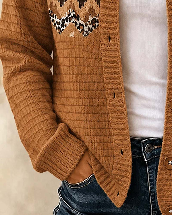 Cardigan Knappet Leopard Bølget Stribe