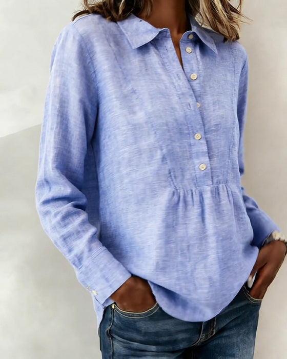 Bluse Åben Foran Ensfarvet Krave