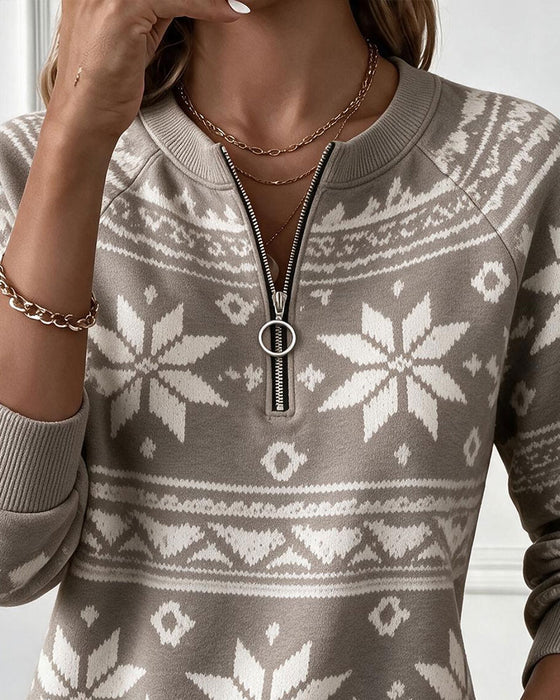 Sweatshirt Tryk Halv Lynlås Ståkrage