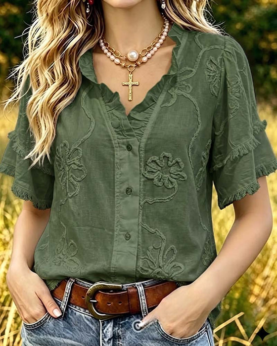 Bluse Frynset Kant Pufærme